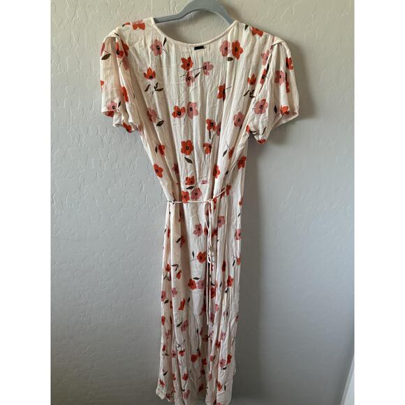 Billabong Dress Womens Medium Floral Wrap Short Sleeve V Neck Boho Summer Chic - Picture 2 of 6